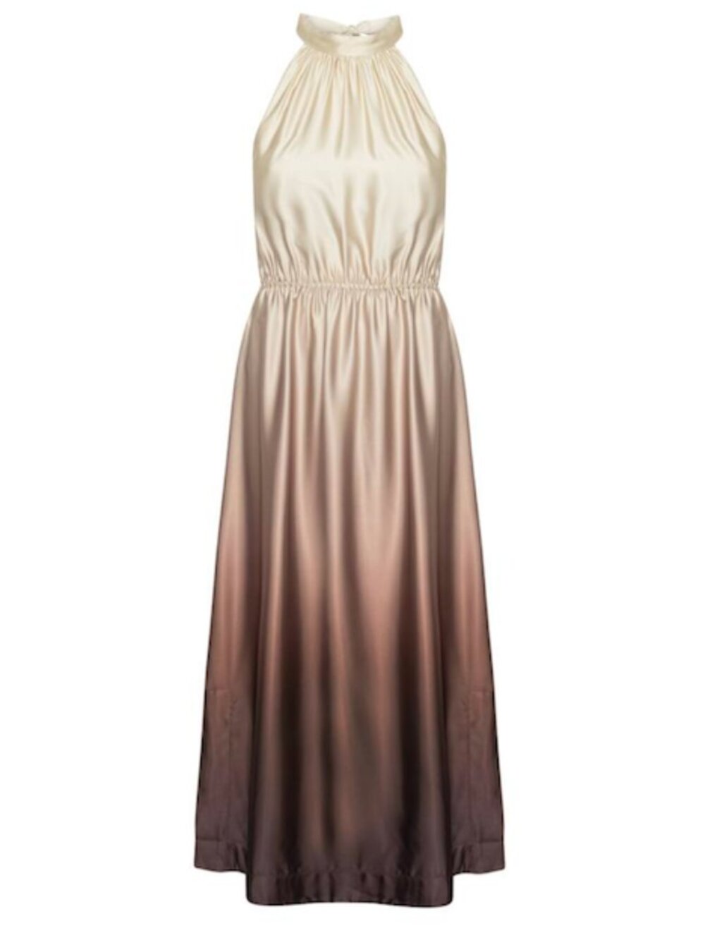 Karmamia Lulu Halter Maxi Dress Brown Ombre Gradient Tie Waist Size S/M